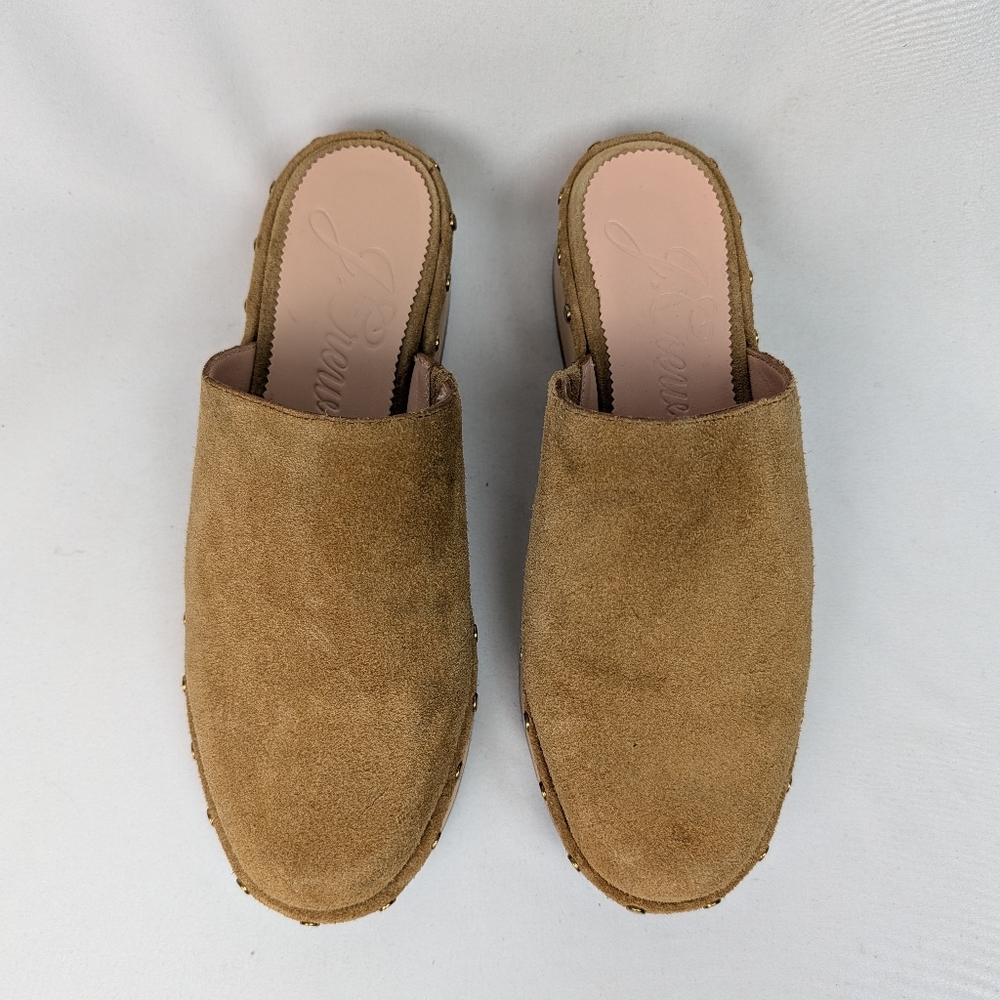 J. Crew Dakota Clogs in Suede Burnished Pecan Studded Leather Wood Sole - Picture 3 of 13
